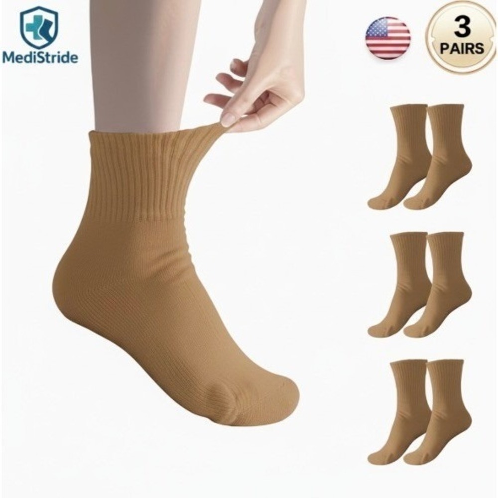 Medistride Non-binding Diabetic Circulatory Ankle Socks 10-13 Khaki Edema 3 Pair
